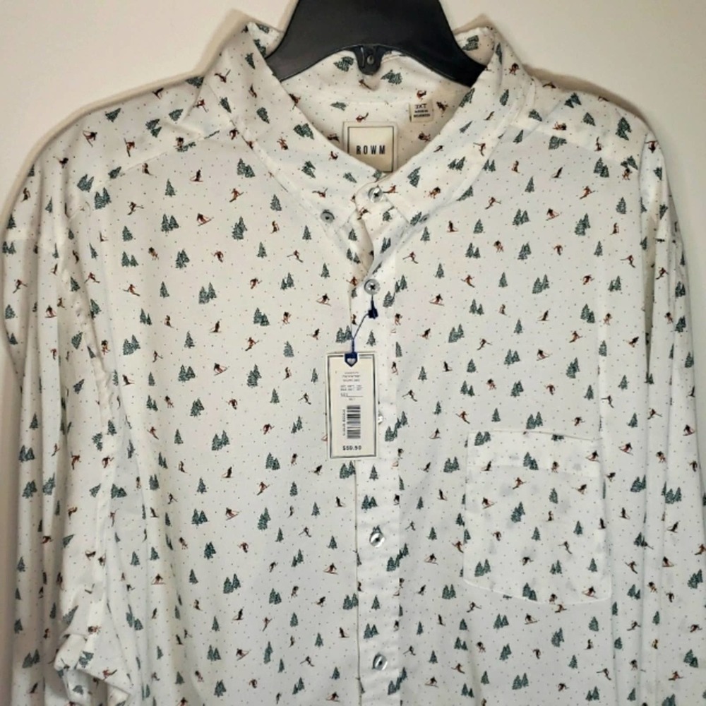 ROWM Winter Ski Lodge 3XT Shirt Long Sleeve Button Up TALL